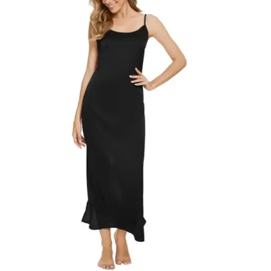 cheibear Womens Satin Pajama Cami Dress Nightshirt Sleepwear Lounge Long Nightgown image {1}