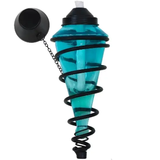 Sunnydaze Outdoor Adjustable Height Glass and Metal Swirl Patio and Lawn Torch Set image {3}