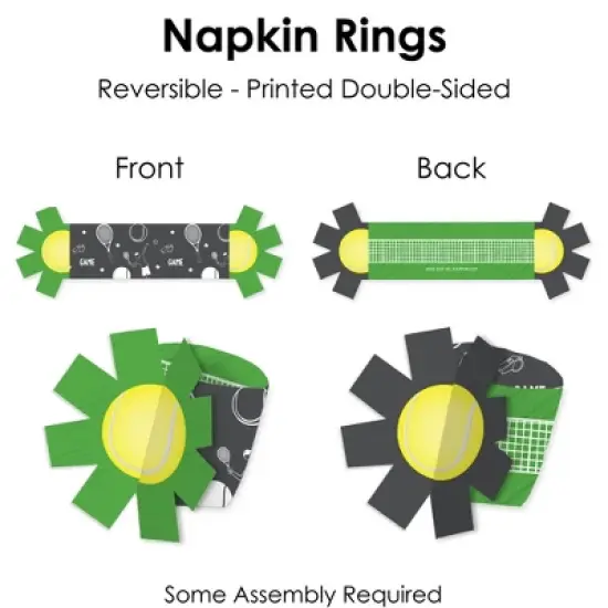 Big Dot of Happiness You Got Served - Tennis - Baby Shower or Tennis Ball Birthday Party Paper Napkin Holder - Napkin Rings - Set of 24 image {5}