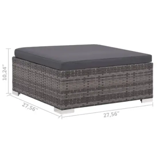 vidaXL Gray 8 Piece Patio Set - Poly Rattan Lounge with Cushions, Corner & Center Sofas, Coffee Table, and Ottoman - Indoor/Outdoor Garden Furniture image {9}