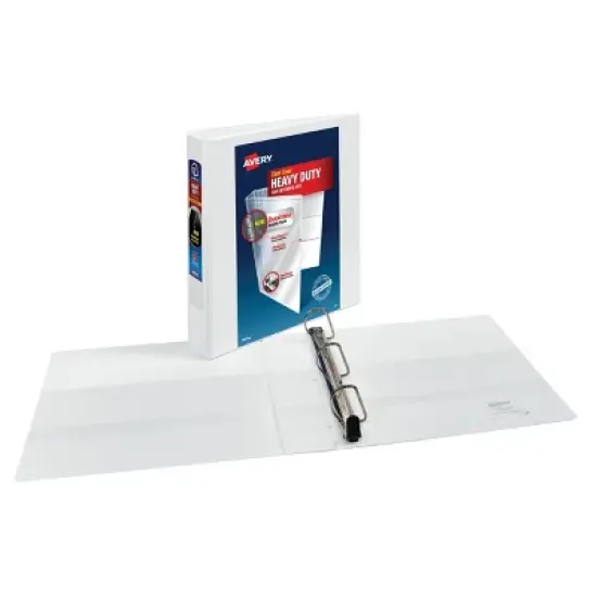 Avery 400 Sheet 2.1"x1.5" Heavy-Duty Ring Binder White: Polypropylene D-Rings, 4 Internal Pockets, Clear Cover image {1}