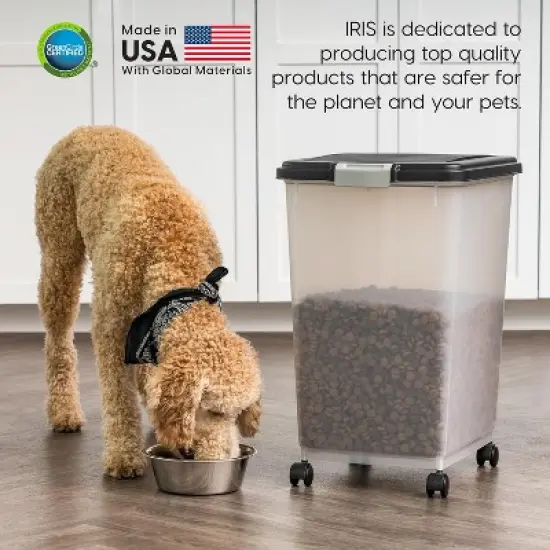 IRIS USA 54 lbs Airtight Dog Food Storage Container, Attachable Wheels, Black, 2Pk image {7}
