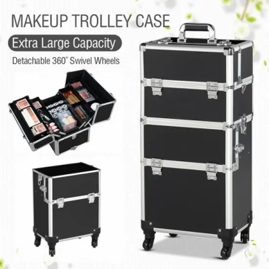 Yaheetech Rolling Aluminum 3 in 1 Makeup Case Trolley Makeup Beauty Box Case image {9}