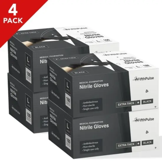 FifthPulse Bulk Case of Extra-Thick Disposable Nitrile Medical Exam Gloves, Black, 100 Count, S - 4.5ML Thickness - 4 Pack image {8}