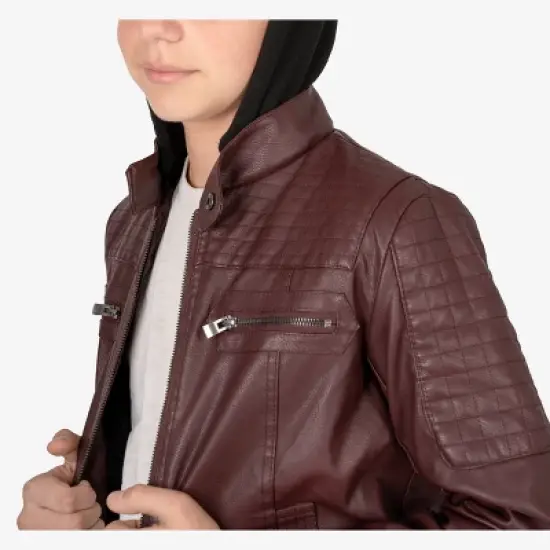 X RAY Boy's Lined PU Jacket With Knit Hood image {6}