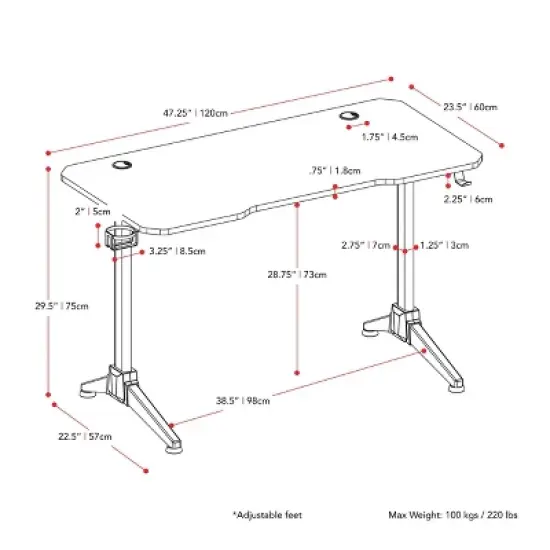Conqueror Gaming Desk Black and Red - CorLiving image {10}