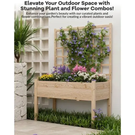 Raised Garden Bed with Trellis, Elevated Planter Box with Legs for Backyard, Patio image {6}