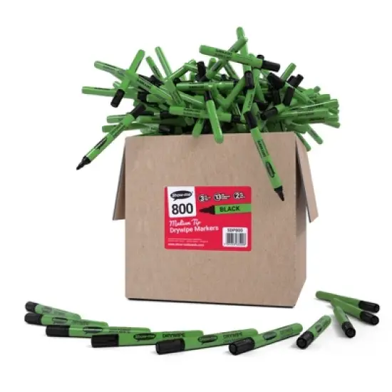 Show-me&reg; Medium Tip Slim Barrel Dry Erase Markers, Black, Extra Large Bulk Box of 800 image {2}