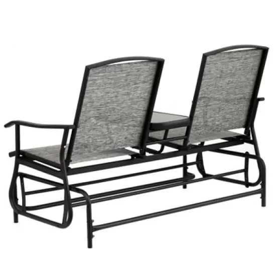 Gardenised Two Person Outdoor Double Swing Glider Chair Set with Center Tempered Glass Table, Loveseat Lawn Rocker Bench image {3}