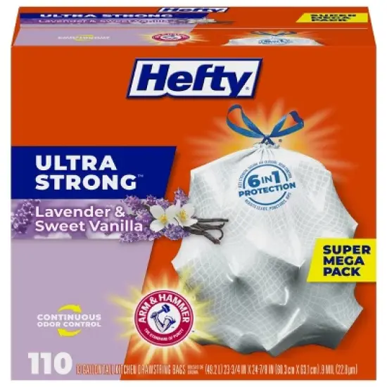 Hefty Ultra Strong Lavender & Sweet Vanilla Tall Kitchen Drawstring Trash Bags - 13gal/110ct image {5}