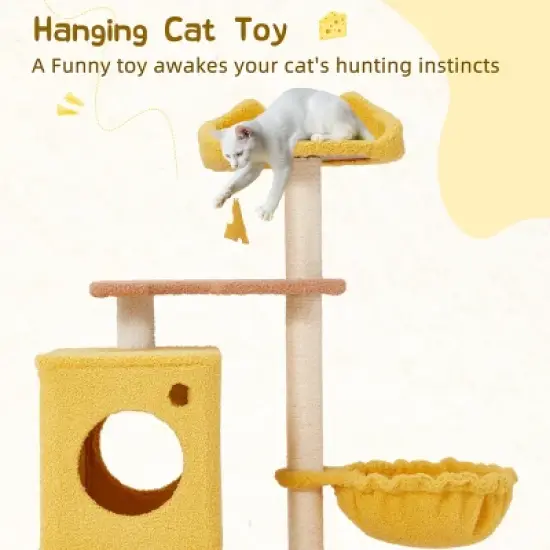 EROMMY 37" Cat Cheese Tree - Cute Cat Tree Tower For Indoor Small Cats, Cat House With Top Perch, Cozy Hammock, And Sisal Scratching Post image {6}