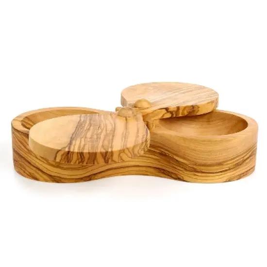 Berard France Olive Wood Double Salt Keeper and Spice Box image {6}