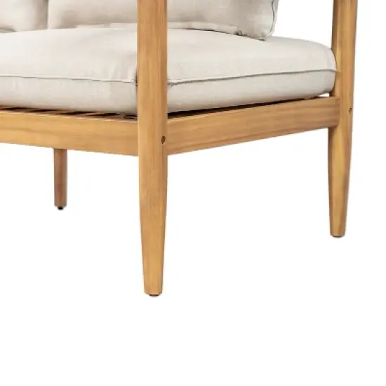 Christopher Knight Home Kara 61" Outdoor Acacia Wood Loveseat with Water-Resistant Cushions and Slat Open Back image {8}