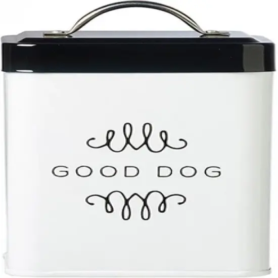 Amici Pet Treat Storage, Sparky Bone Appetit, Dog Biscuits, & Good Dog Metal Storage Canister, White & Black Push Top Lid, Set of 3,36 oz. image {6}