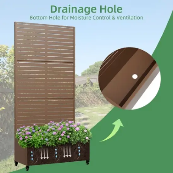 PexFix 72 in. H x 35 in. W Brown Metal Rectangle Wall Planter Box with Trellis for Climbing Plants image {6}