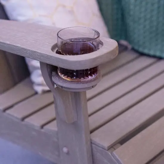 Cambridge Casual Sherwood Teak Weathered Outdoor Adirondack Chair with Cup Holder Gray: Weather-Resistant, 250lb Capacity image {11}