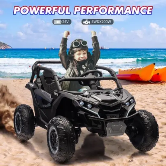 Ride on Car for Kids, 24V 2 Seater Powered Electric Off-Road UTV Toy,4WD Electric Vehicle with Remote Control,LED3 Speeds,Horn, Music image {6}