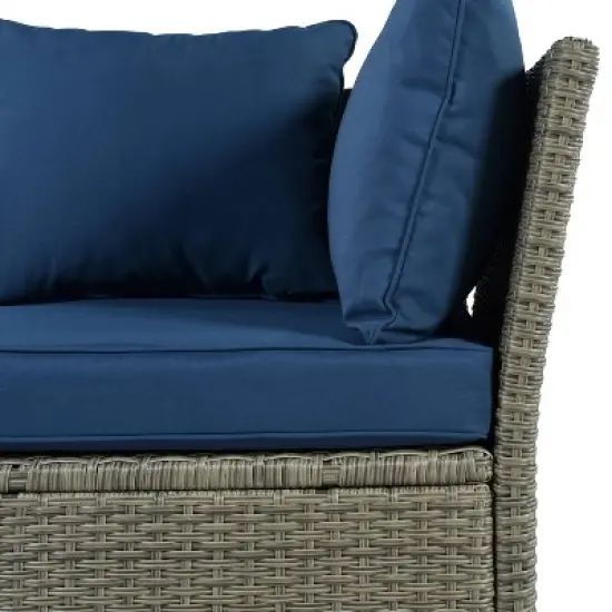 5pc Outdoor Wicker Conversation Set with Cushions - Blue - GODEER image {8}