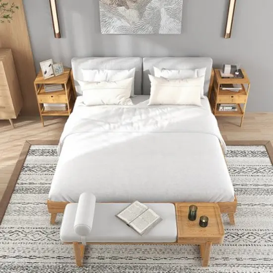 Tangkula Bamboo Nightstand w/ Pull-out Drawer & Storage Shelf Wood Natural image {2}