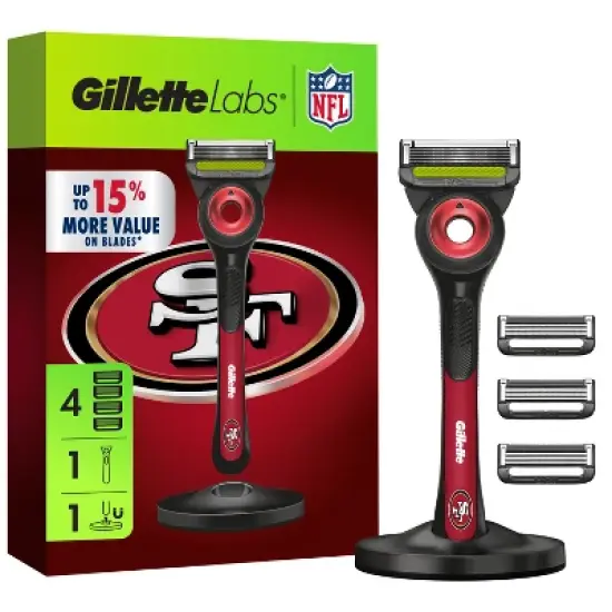 Gillette Labs Men's Special NFL 49ers Edition Shaving Razor with 4 Refills and Magnetic Stand image {11}