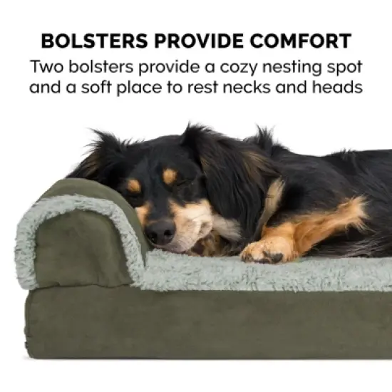 FurHaven Two-Tone Faux Fur & Suede Deluxe Chaise Lounge Orthopedic Sofa Dog Bed image {11}