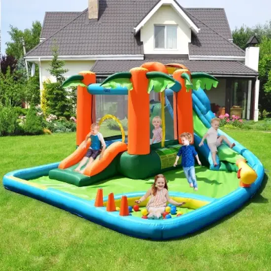 Costway Inflatable Bounce House Kids Water Splash Pool Dual Slide Jumping Castle w/ Bag image {3}