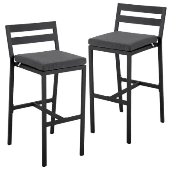 LeisureMod Chelsea Collection Modern Aluminum Outdoor Bar Chair Set of 2 &ndash; Black Patio Seating for Decks, Balconies, Porches, and Outdoor Spaces image {18}