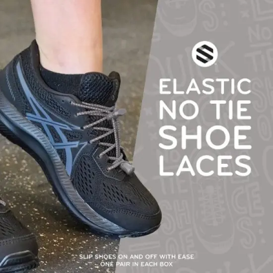 The Original Stretchlace Quick Lock No-Tie Elastic Shoelaces &ndash; Grey Adjustable Shoe Laces (1 Pair) image {2}