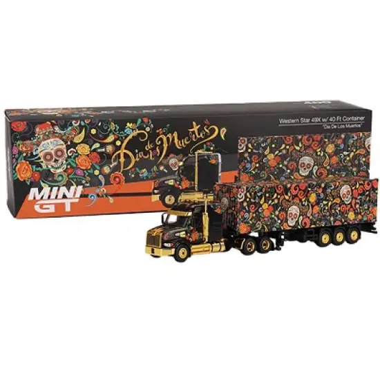 Western Star 49X w/40 Ft Container "Dia de los Muertos" Black w/Graphics 1/64 Diecast Model by True Scale Miniatures image {3}