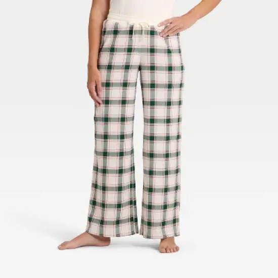 Women's Plaid Ribbed Holiday Matching Family Pajama Pants - Wondershop&trade; Cream image {4}