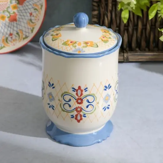 Laurie Gates California Designs Tierra 2.7 Quarts Hand Painted Stoneware Canister with Lid image {2}