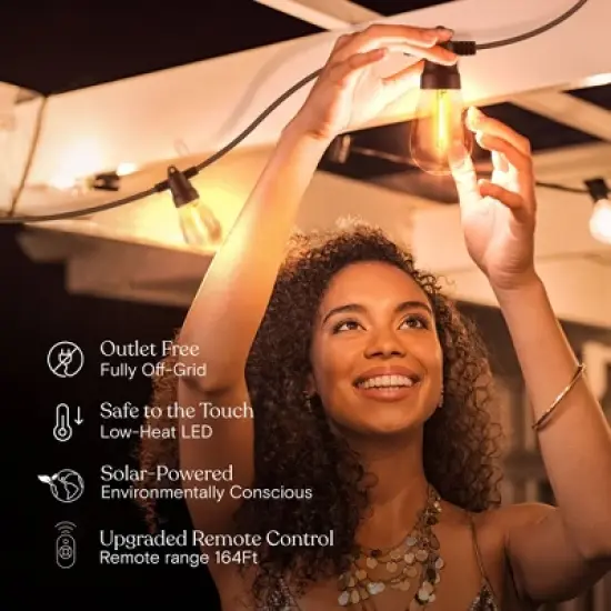 Brightech 15-Bulb LED Ambience Pro Solar 4W 48ft 3000K S14 Outdoor String Lights Clear Bulb Black Wire image {5}