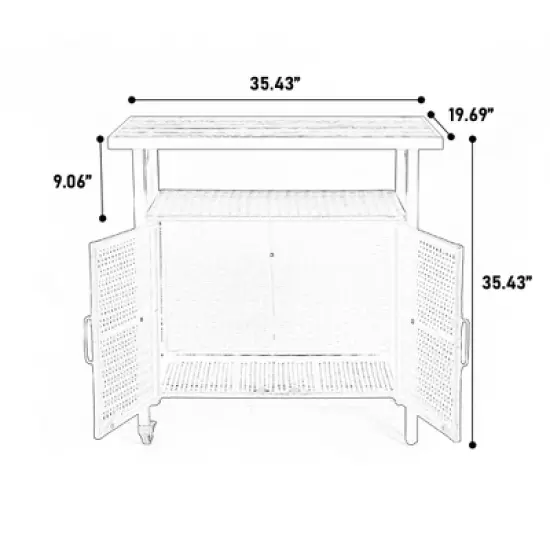 Gulches Outdoor Wicker Bar Cart - Rolling Rattan Beverage Serving Cart with Glass Top, Black image {1}