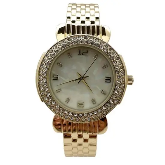 Olivia Pratt Round Face Rhinestone Bezel Bangle Women Watch image {3}