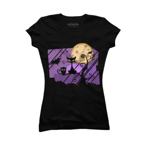 Junior's Design By Humans Night Halloween moon By ChadiElHanchi T-Shirt image {3}