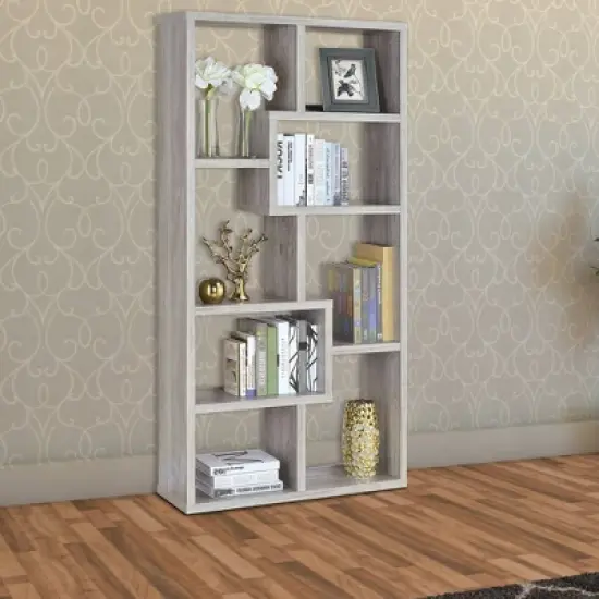 70.75" Distressed Wooden Open Bookcase Brown - Benzara image {4}