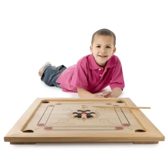 Toy Time Classic Carrom Strike-and-Pocket Tabletop Board Game With Cue Sticks, Coins, and Striker - Pine image {2}