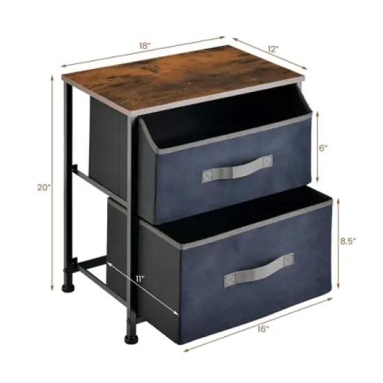 Costway Nightstand End Side Table Dresser with 2 Pull-out Fabric Drawers for Bedroom image {2}