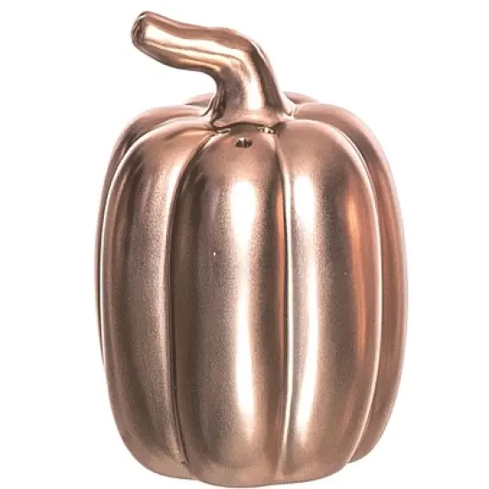 Transpac Harvest Gold Metallic Pumpkin Dolomite Salt and Pepper Shakers Collectables Gold 3.75 in. Set of 2 image {1}