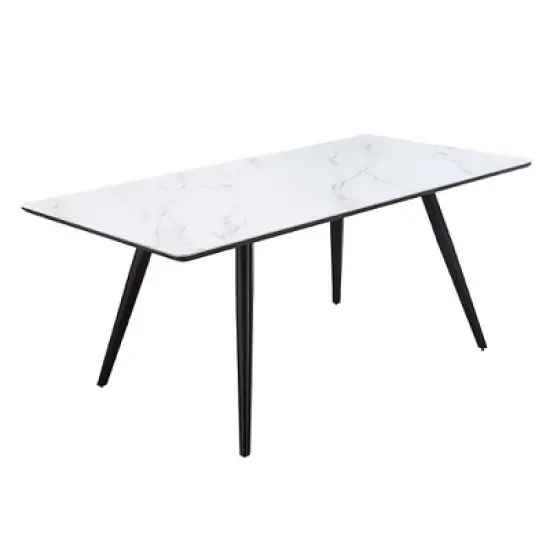 71" Caspian Dining Table White Printed Faux Marble/Black Finish - Acme Furniture image {1}