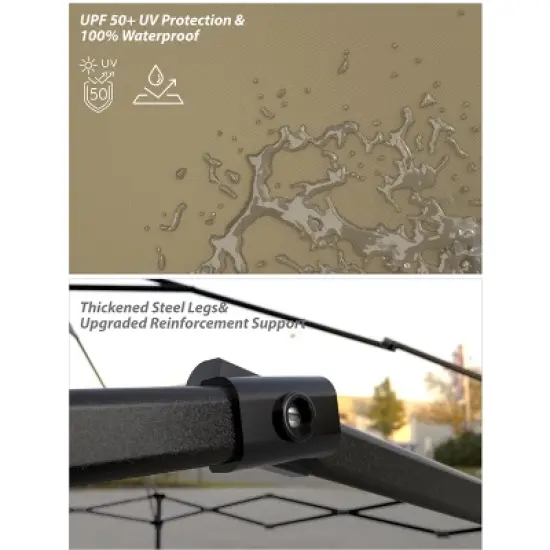 10x10 Pop Up Canopy Tent Outdoor Canopy One-Person Set Up Heavy Duty Commercial Instant Tent Shelter for Backyard Patio Garden Outside, Khaki image {5}