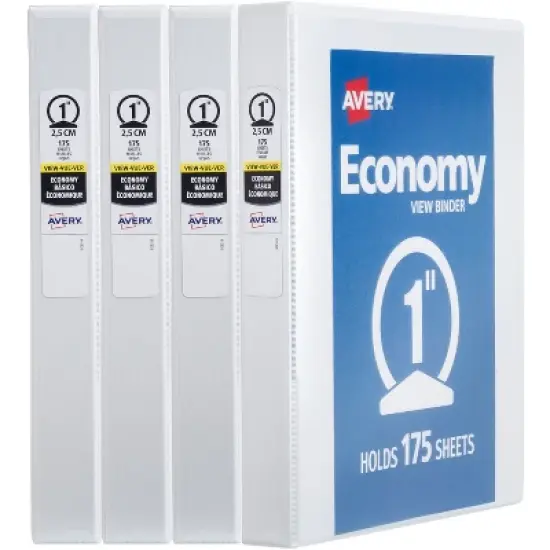 Avery Economy View 3 Ring Binders, 1" Round Rings, 4 White Binders (19200) image {8}