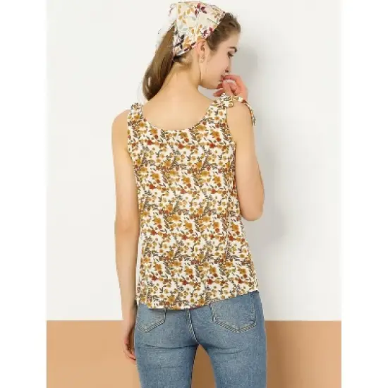 Allegra K Women's Sleeveless Casual Bow Tie Decor Strap Chiffon Floral Tank Tops image {4}
