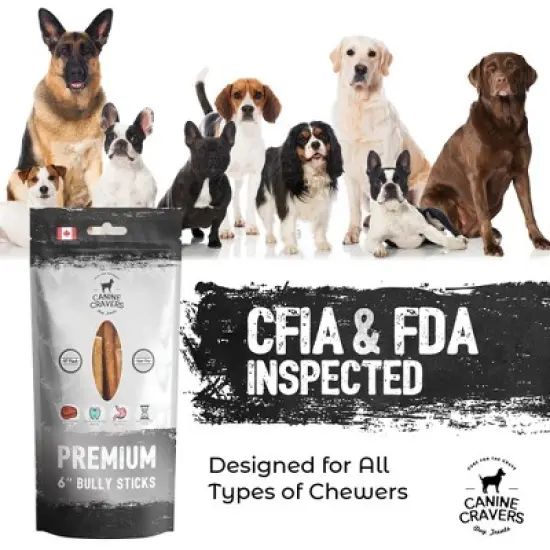 Canine Cravers Maplewood Smoked Bully Sticks 6&rdquo; Inch Pack of 10 - 100% Natural Free Range Grass Fed Beef - Made in Canada Dog Chews High Protein image {4}