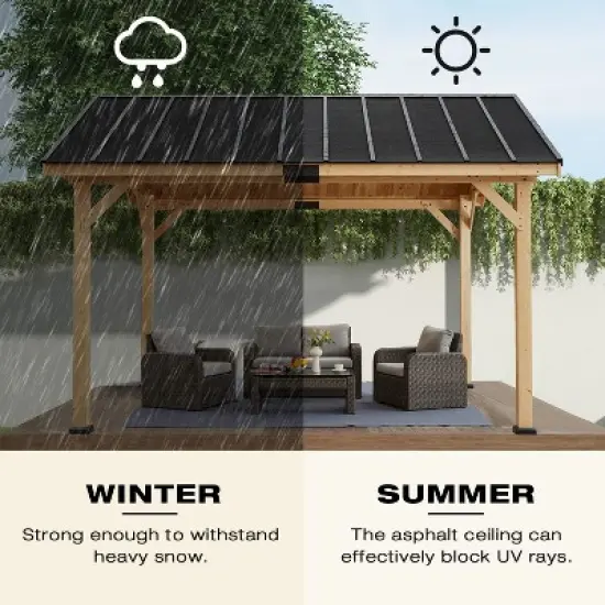 EROMMY 12x15 FT Hardtop Gazebo with Waterproof Asphalt Roof and Solid Wood Frame image {3}
