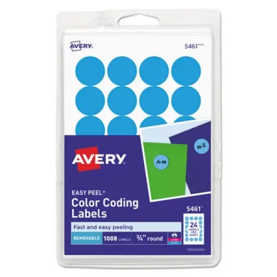 Avery Printable Self-Adhesive Removable Color-Coding Labels, 0.75" dia, Light Blue, 24/Sheet, 42 Sheets/Pack, (5461) image {4}