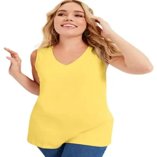 June + Vie by Roaman's Women&rsquo;s Plus Size V-Neck One + Only Tank Top image {5}