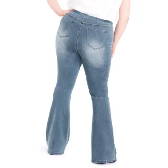 Women's Plus Size Shanda Pull On Flare Jean - light wash | AVEOLOGY image {3}