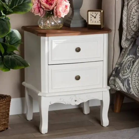 2 Drawer Darlene Wood Nightstand White/Cherry Brown - Baxton Studio image {5}