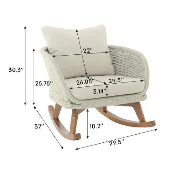 Christopher Knight Home Hattie Patio Contemporary Rattan and Acacia Wood Rocking Chair with Cushion image {2}